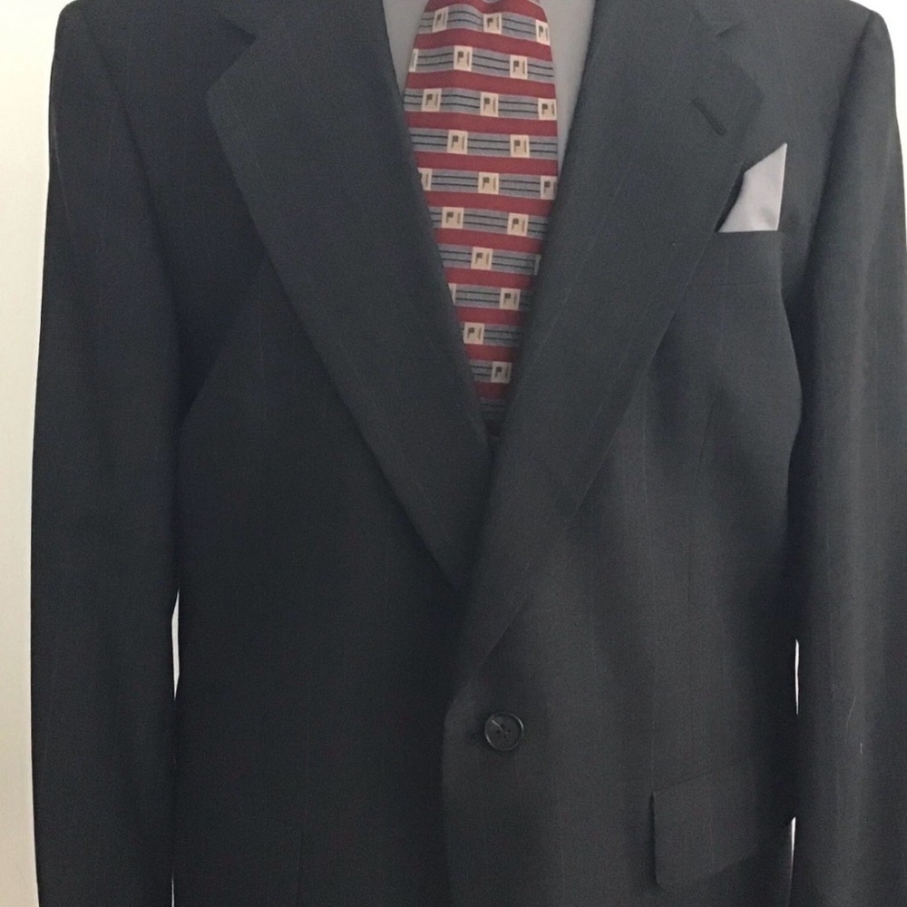 HART SCHAFFNER MARX Vintage Charcoal Gray Pinstripe Wool Suit Coat 42 Reg. EUC - Picture 3 of 14